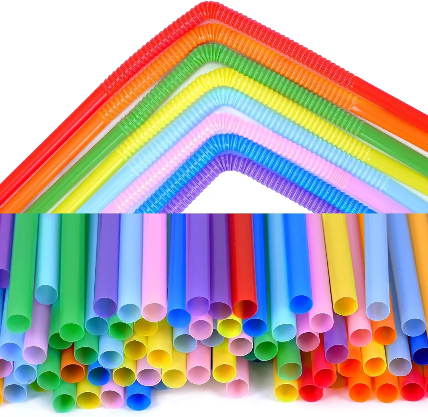 Disposable Drinking Straws Plastic Colorful Flexible Bottle Drinking Long Straw for Wedding Party Kitchen Bar Drinks Accessories 260528
