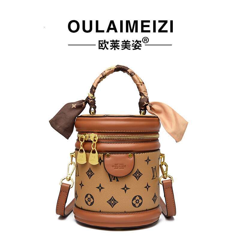 High-end Vintage Fortune Bucket for Women 2025 New Handbag Cylinder Retro Print Versatile Shoulder Crossbody Bag dh1798093-JY