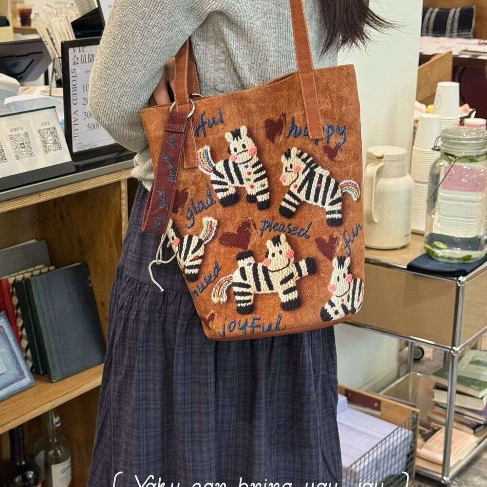 Lucky Canvas Tote Bag Large Capacity Single Shoulder Crossbody Bag Retro Style Practical Handbag For Daily Commute Shopping Outdoor Use SENYY