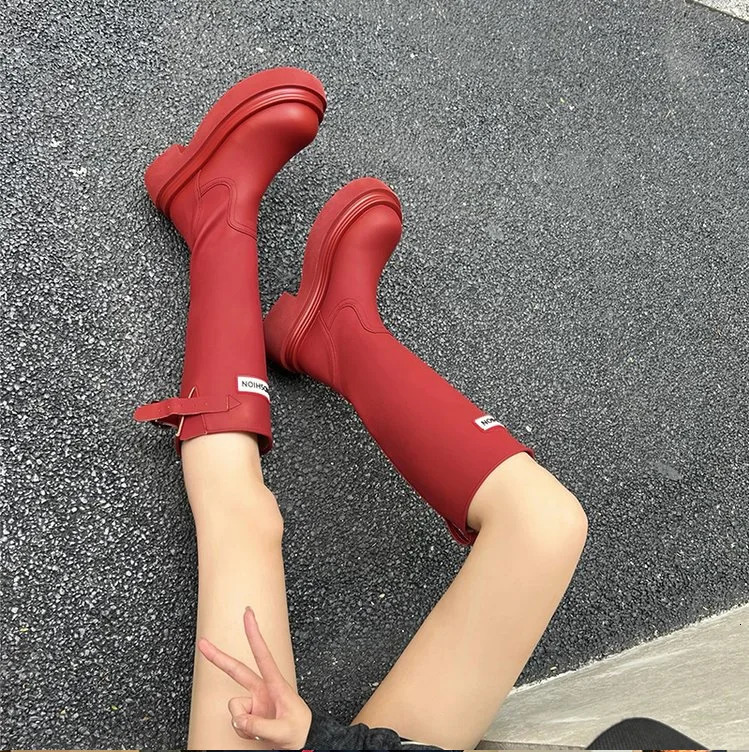 Womens red rain boots thicksoled abovetheknee perfect for outdoor camping 260528 - view 5