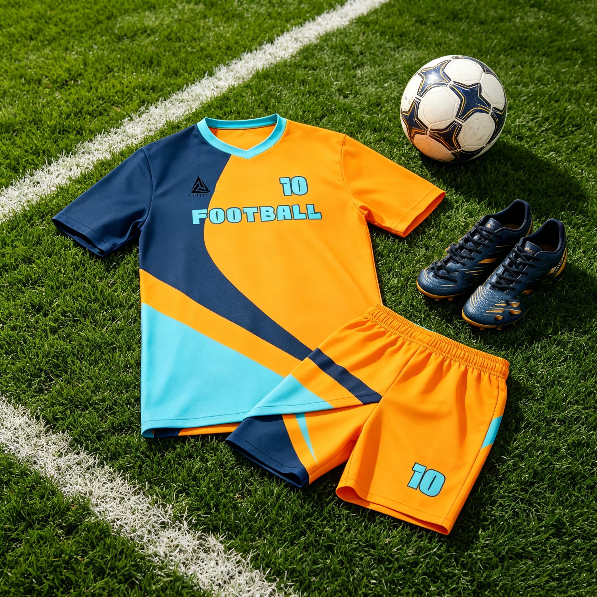 Custom Orange Blue Football Uniform Quick Dry Breathable Soccer Jersey Set Personalized Team Sportswear for Training Matches - view 4