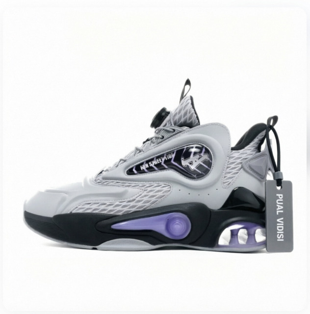 Mens Grey Purple Air Cushion Basketball Shoes Breathable Mesh For Fashion Gifts Sports Training Daily Wear - view 4