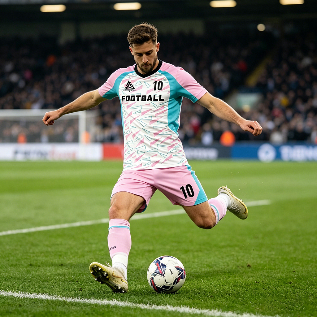 Custom Pink Blue Soccer Uniform Quick Dry Breathable Football Jersey and Shorts Kit Personalized Sportswear for Adult Youth Training Matches - view 4