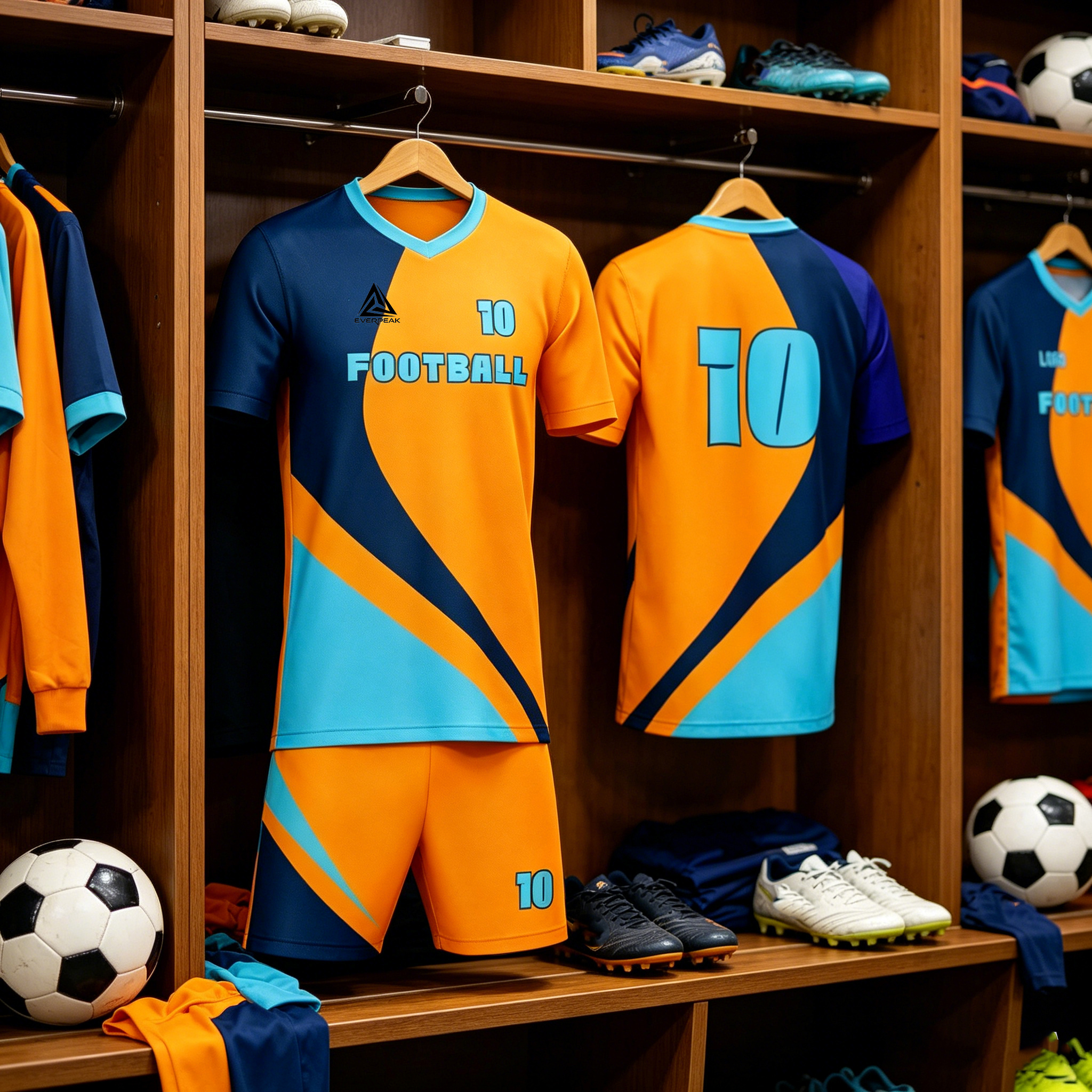 Custom Orange Blue Football Uniform Quick Dry Breathable Soccer Jersey Set Personalized Team Sportswear for Training Matches - view 3