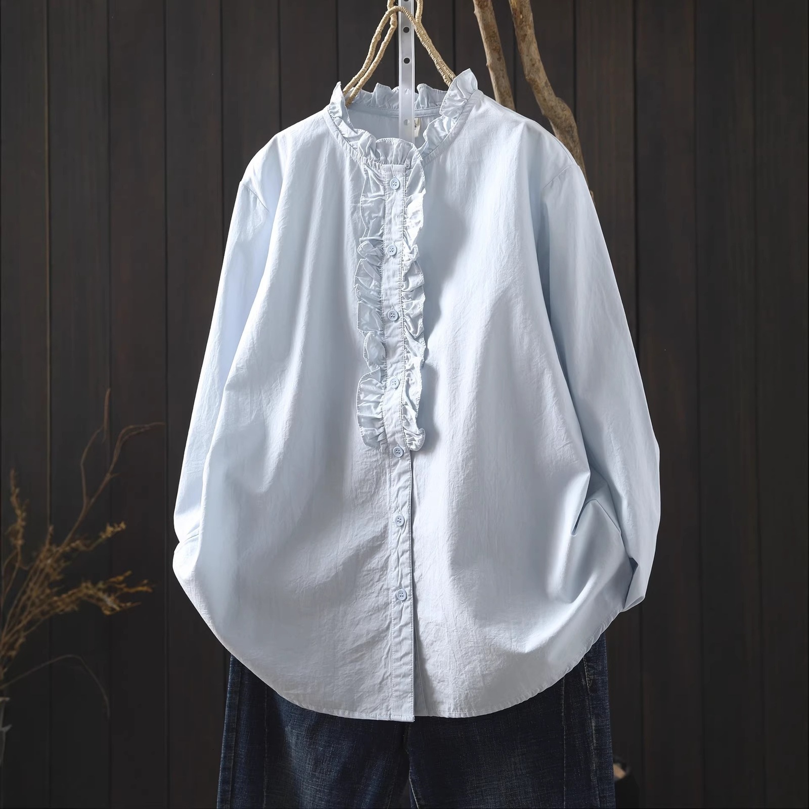 Elegant French Romantic Style Wood Ear Lace Trimmed White Blouse For Women High Fashionable Shirt With Button 250318