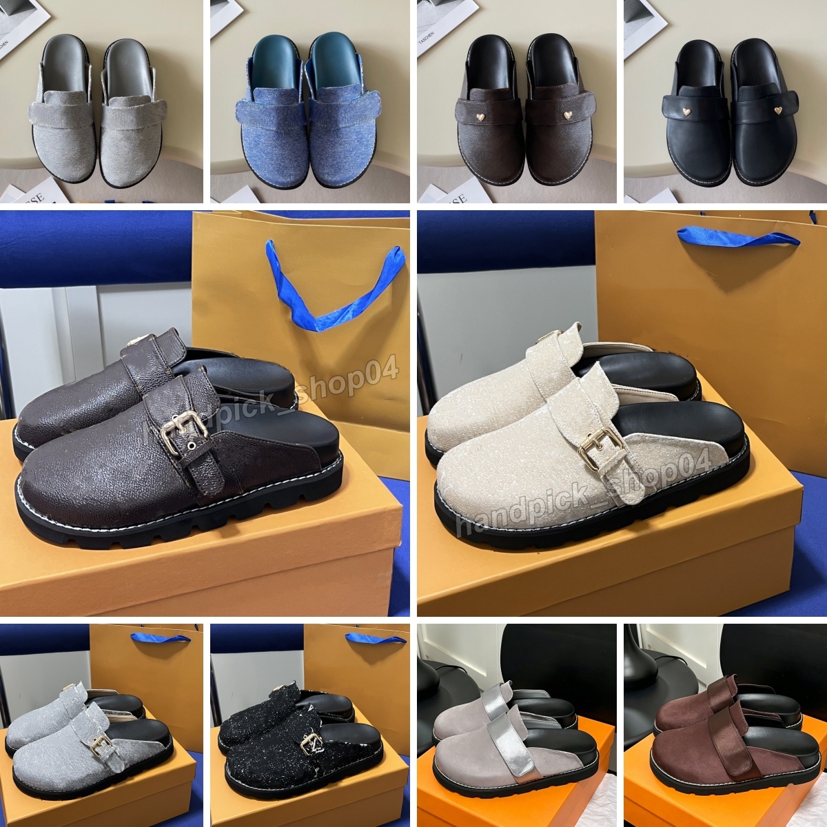 Women Men Luxury Slippers Casual Cosy Flat Slipper Velcro Canvas Leather Slides Designers Slippers with Adjustable buckle shoelaces