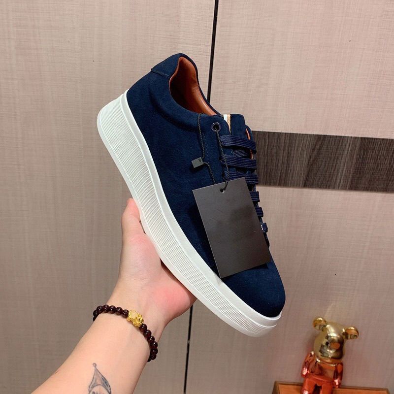 Mens Navy Blue Suede Platform Sneakers Lace Up For Fashion Gifts Smart Casual Daily Office Wear - view 4