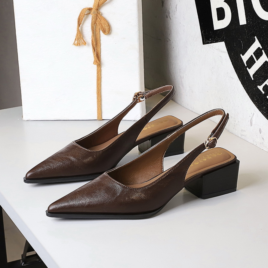 Womens Black Brown Pointed Toe Slingback Fashion Gifts Block Heel Pumps For Smart Casual Office Wear - view 4