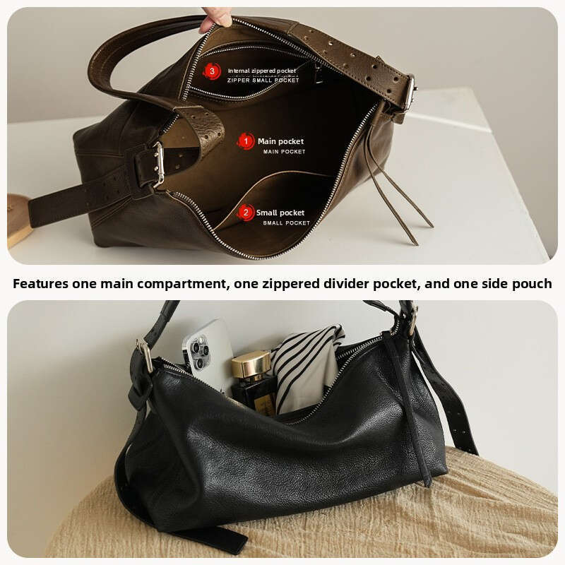 Vintage Genuine Leather Pillow Bag Large Capacity Single Shoulder Underarm Hobo Bag Elegant Texture Soft Leather Handbag For Daily Commute SENYY