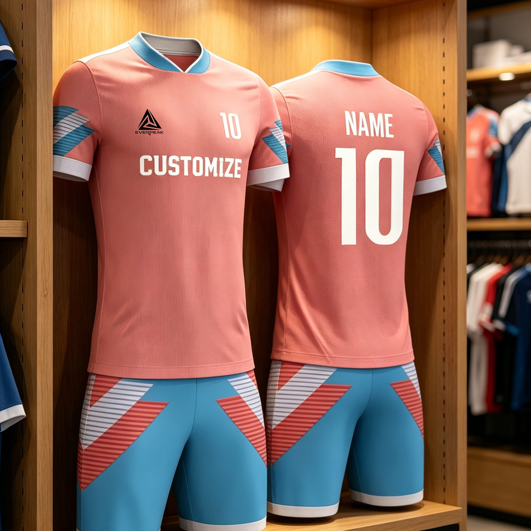 Custom Pink Blue Football Uniform Quick Dry Breathable Soccer Jersey Set Personalized Team Sportswear for Training Matches - view 6