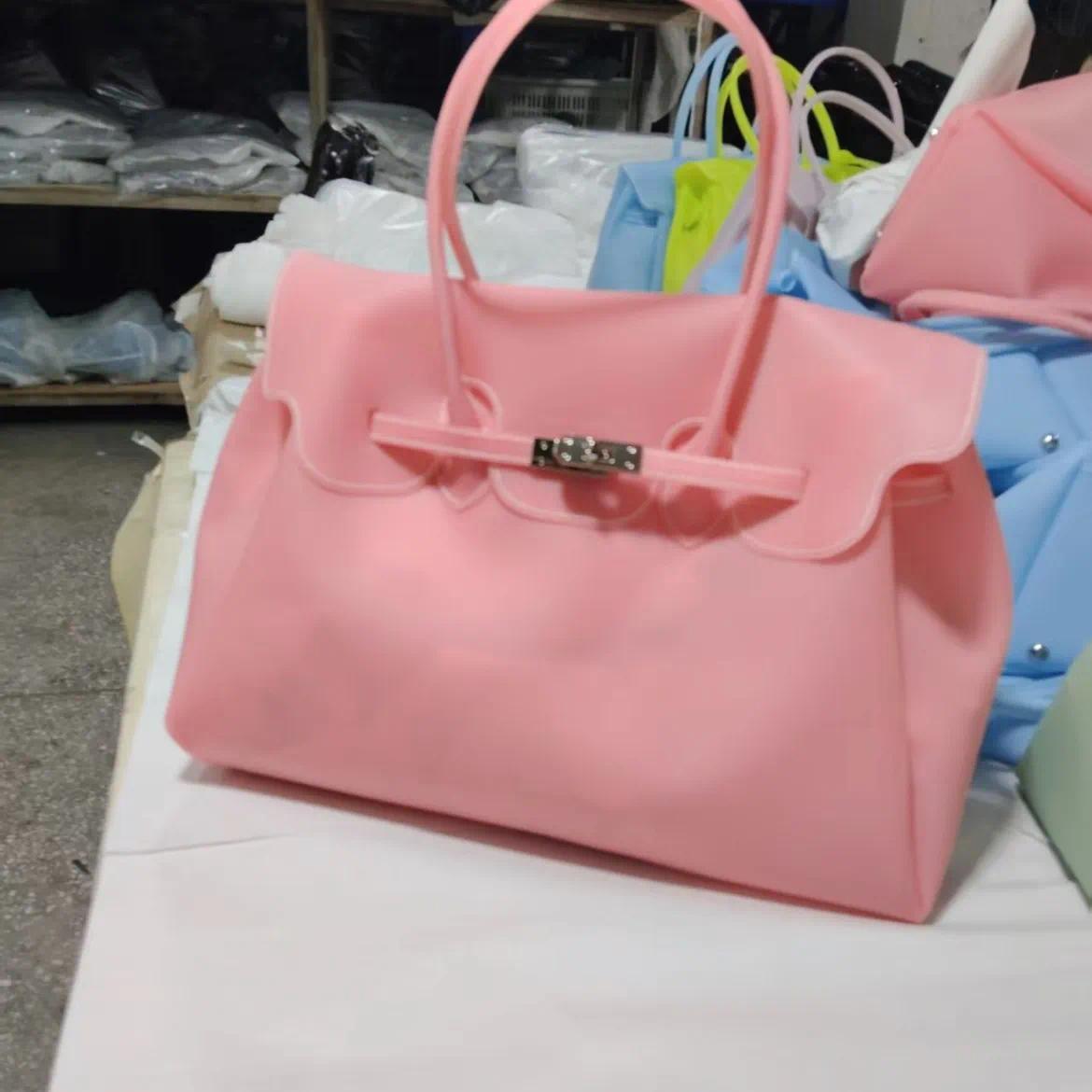 Jelly Firkin handbag Matte Jelly Beach Bag 40cm Classic Buckle Large Capacity Shoulder Bags Candy Colors Waterproof Travel Purse with Padlock and Key0