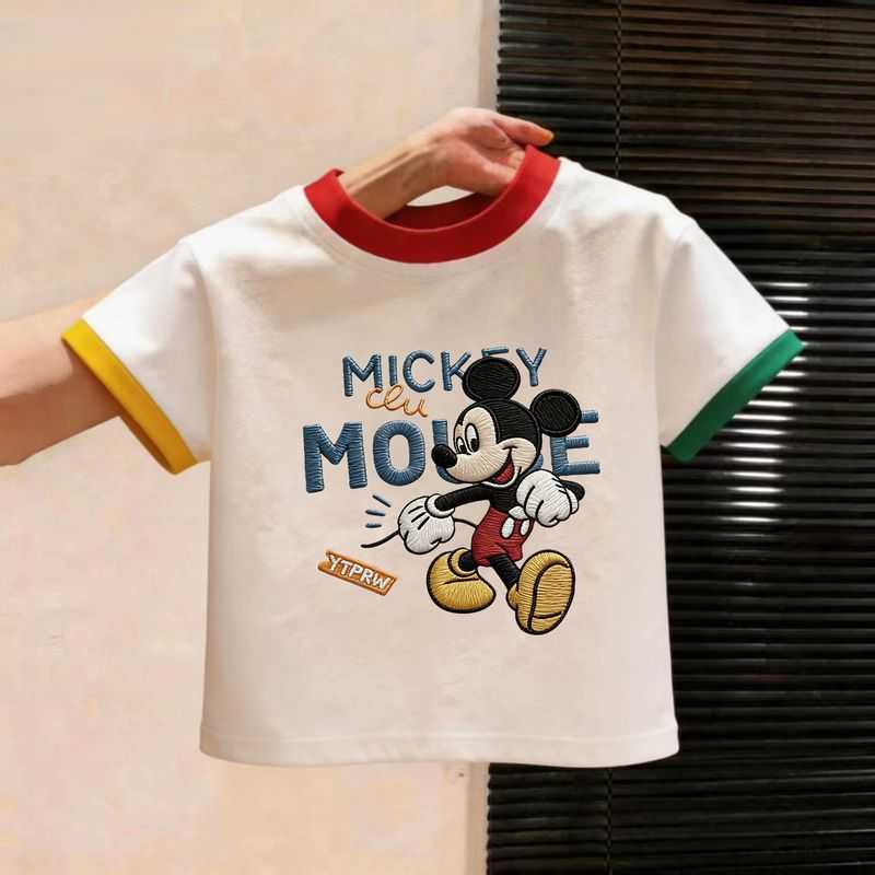 Boys and girls pure cotton short-sleeve T-shirt 2026 summer new style childrens color-blocked round-neck top baby summer wear base shirt L260528