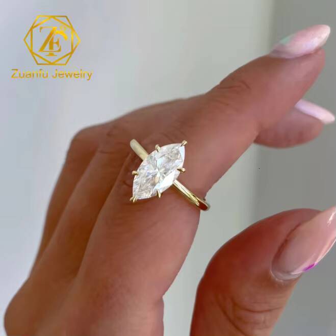 Fine Mossanite Jewelry Silver /9k/14k/18k Solid Yellow Gold Engagement Wedding Rings Marquise Cut Moissanite Diamond Ring - view 4
