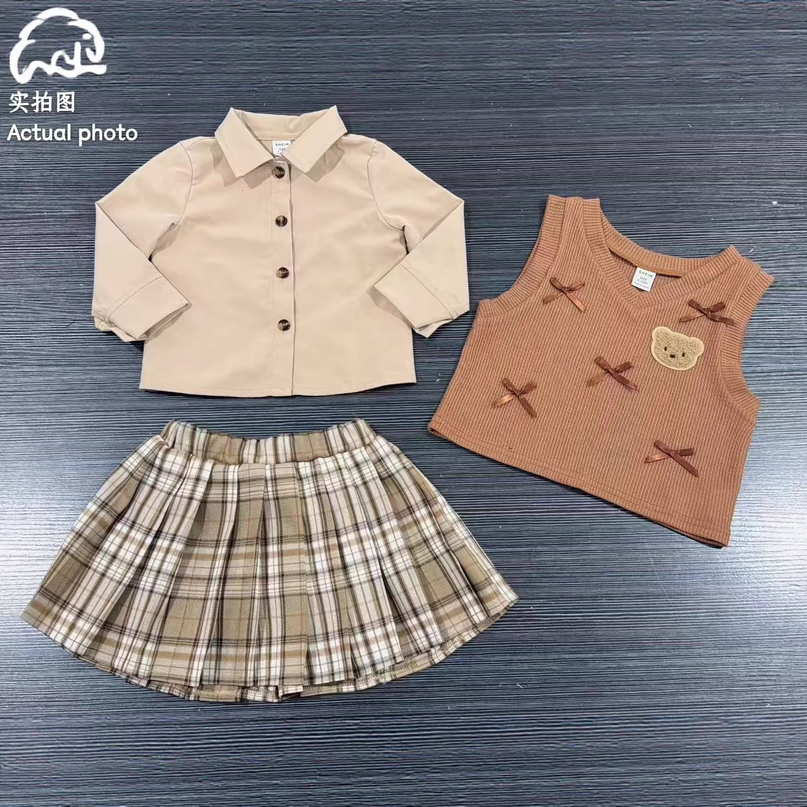 Childrens Clothing Set Autumn Item Childrens Shirt Knitted Vest Short Skirt Three Piece Set Toddler Girl Clothes 250207