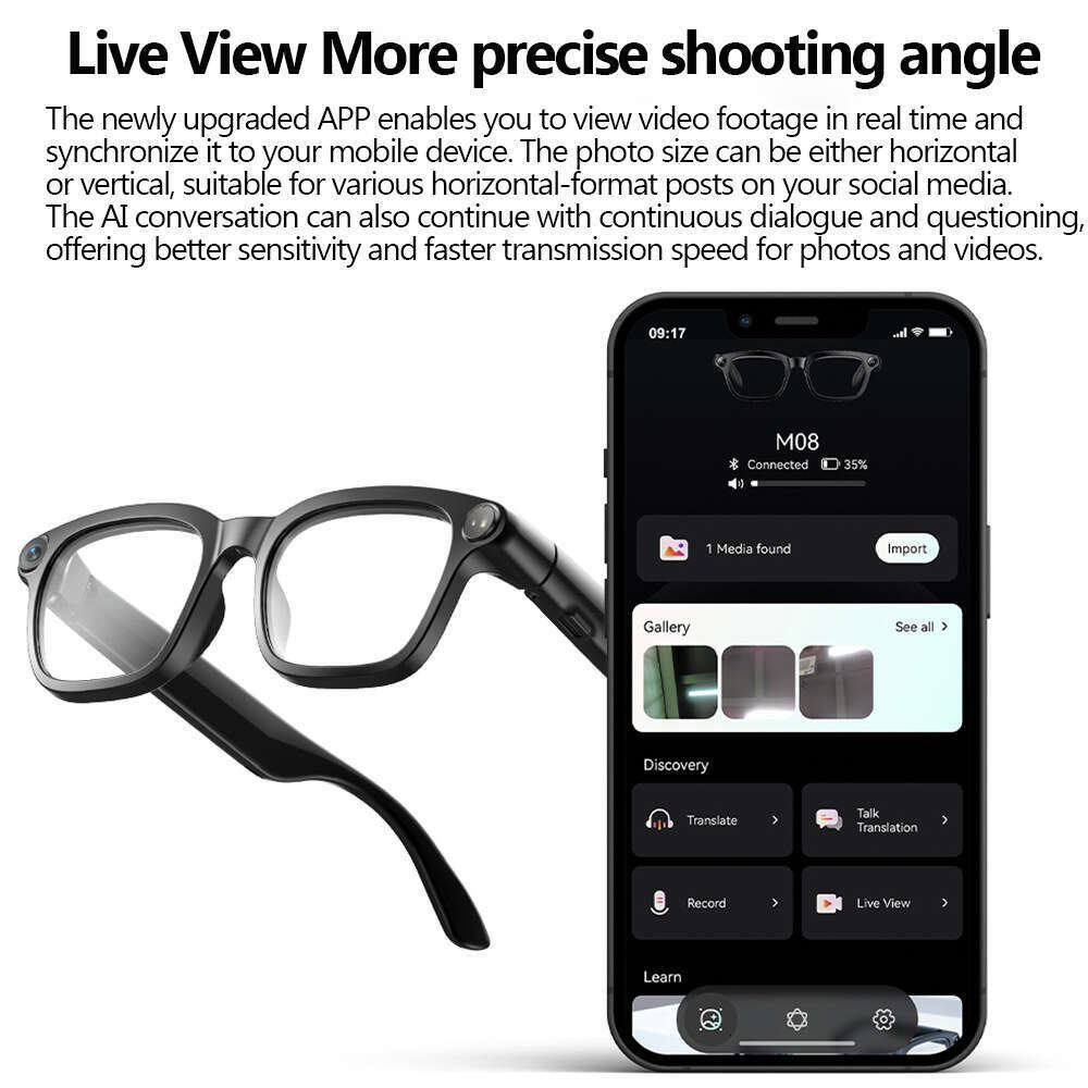 M08 Smart Glasses With Camera Light Sensitive Color Changing Bluetooth Call AI Voice Conversation Translation CKS