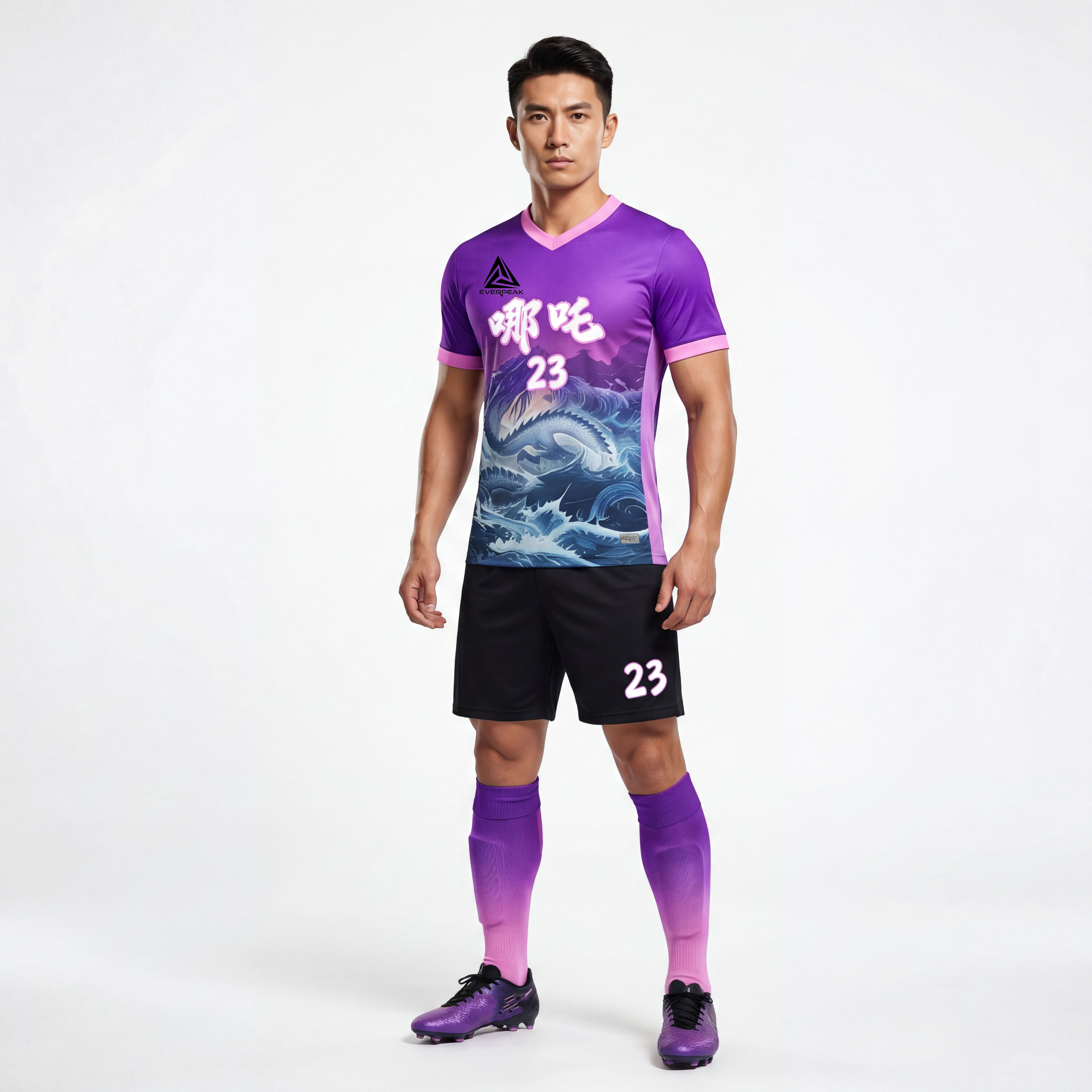 Custom Nezha Chinese Style Soccer Jersey Set Quick Dry Football Uniform with Shorts Customizable Team Name Number - view 6