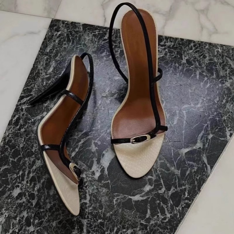 Womens Black Beige Stiletto Heel Sandals Ankle Fashion Gifts Strap Metal Buckle For Party Evening Wear