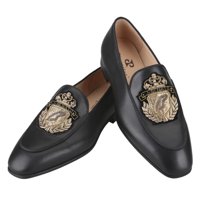 Piergitar Superior Quality Black Genuine Leather Mens Loafers With Handmade Golden Crown Badge Classic Style SlipOn Flats 260528 - view 3