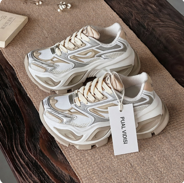 Unisex Beige Fashion Gifts White Chunky Dad Sneakers Breathable Mesh Upper Non Slip Thick Sole For Street Style Daily Walking - view 3