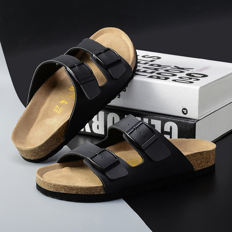 Unisex Brown Adjustable Buckle Cork Footbed Slide Sandals For Beach Casual Daily Wear daily outfit - view 4