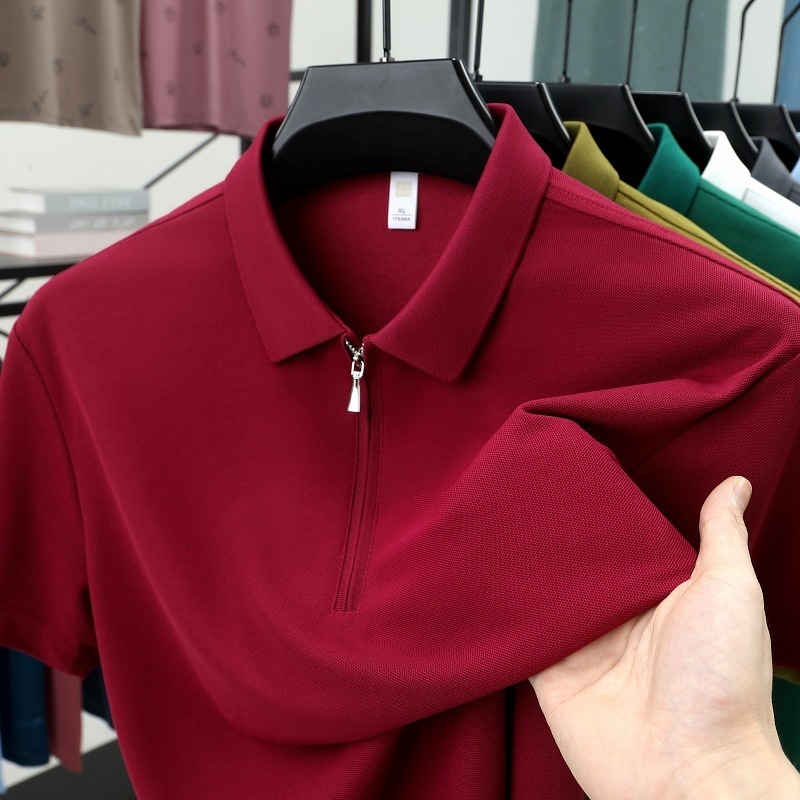 autumn and winter business casual mens thickened halfzip longsleeve solid color polo shirt top 240911