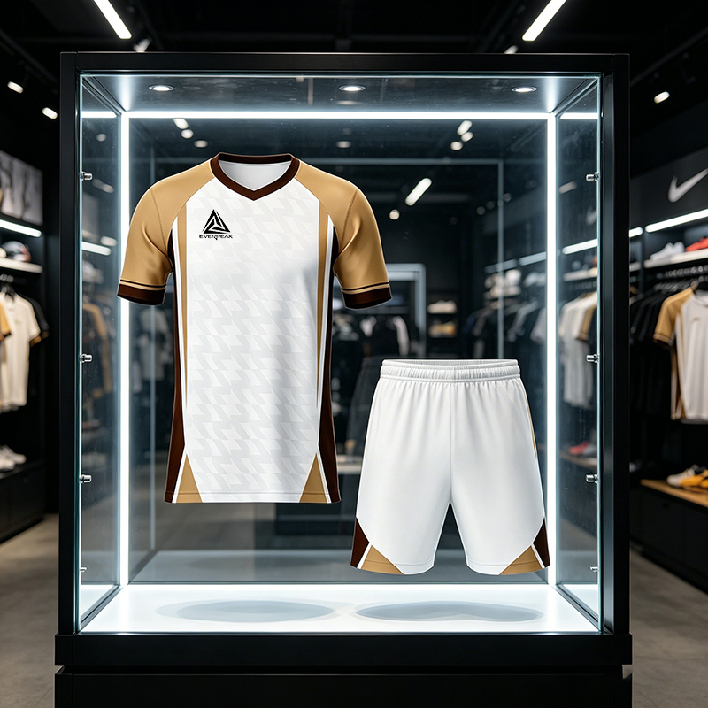 White Brown Gold Soccer Jersey Set Customizable Number Logo Football Uniform Quick Dry Sportswear for Team Training and Competition - view 6