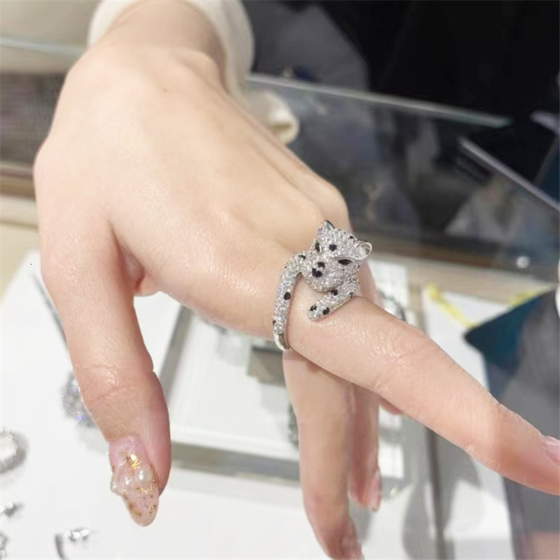 High-end Leopard Designer Ring Engagement Adjustable Open Diamond Womenss Women Ins Style Fairy Inlaid With Full Diamonds Gift Gold Womens Rings Jewel