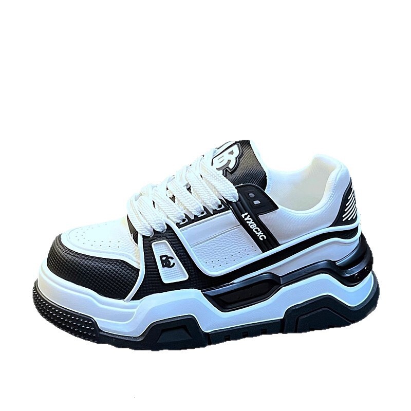 Fashion Gifts Men Black White Chunky Platform Sneakers Mesh Leather Upper For Street Style Daily Walking - view 6