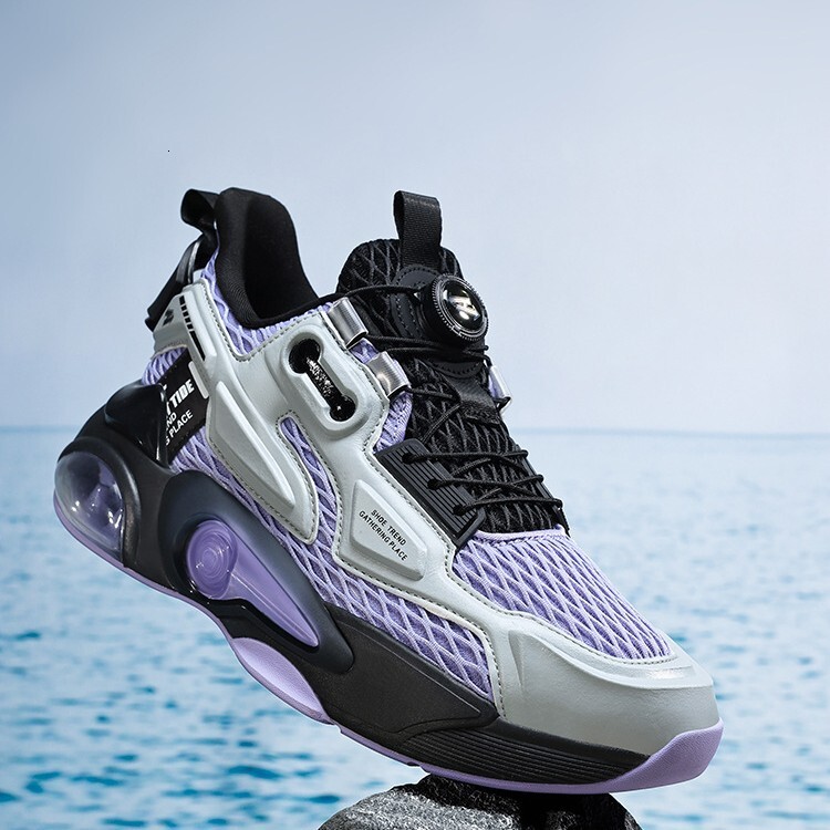 Mens Grey Purple Air Cushion Basketball Shoes Breathable Mesh For Fashion Gifts Sports Training Daily Wear
