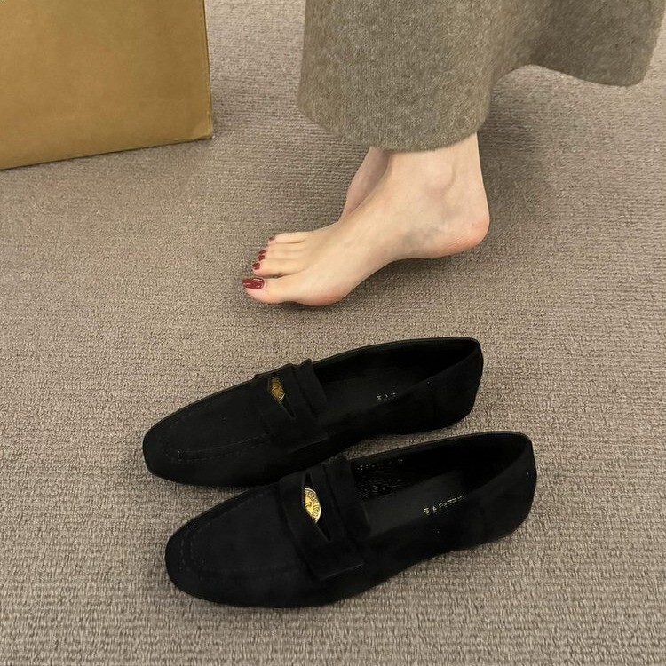 Womens Black Beige Brown Fashion Gifts Suede Loafers Gold Accent For Smart Casual Daily Office Wear - view 6