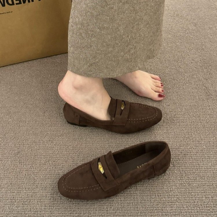 Womens Black Beige Brown Fashion Gifts Suede Loafers Gold Accent For Smart Casual Daily Office Wear - view 4