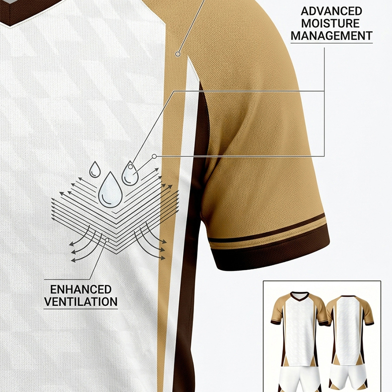 White Brown Gold Soccer Jersey Set Customizable Number Logo Football Uniform Quick Dry Sportswear for Team Training and Competition - view 8