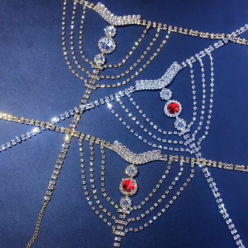 Stonefans Red Crystal Belly Waist Chain Body Thong Jewelry for Women Sexy Rhinestone Body Chain Thong Bikini Underwear Harness