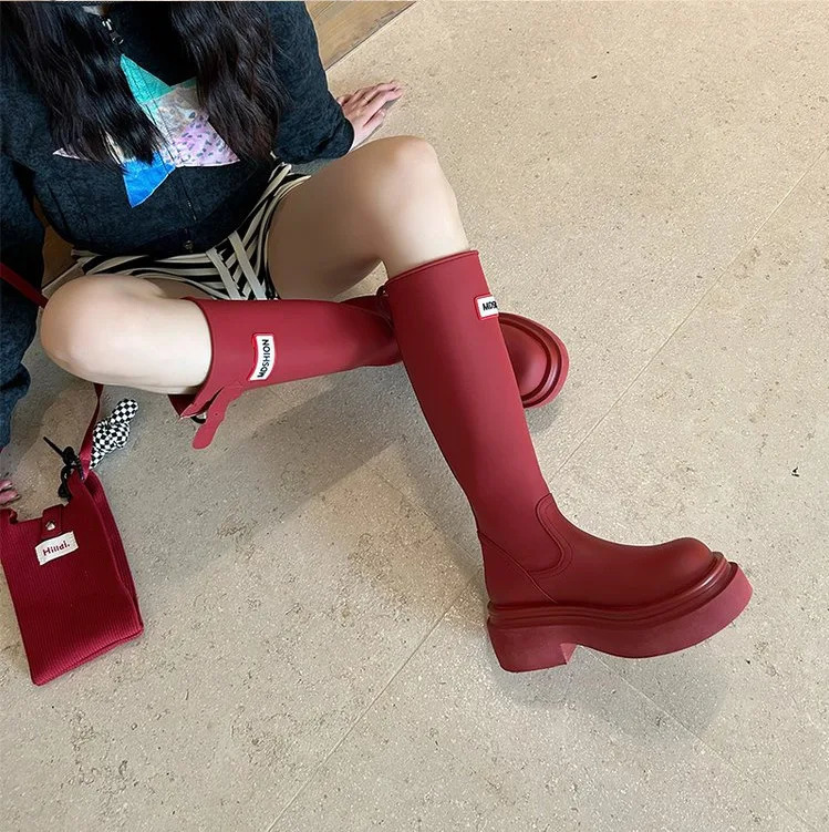 Womens red rain boots thicksoled abovetheknee perfect for outdoor camping 260528 - view 3