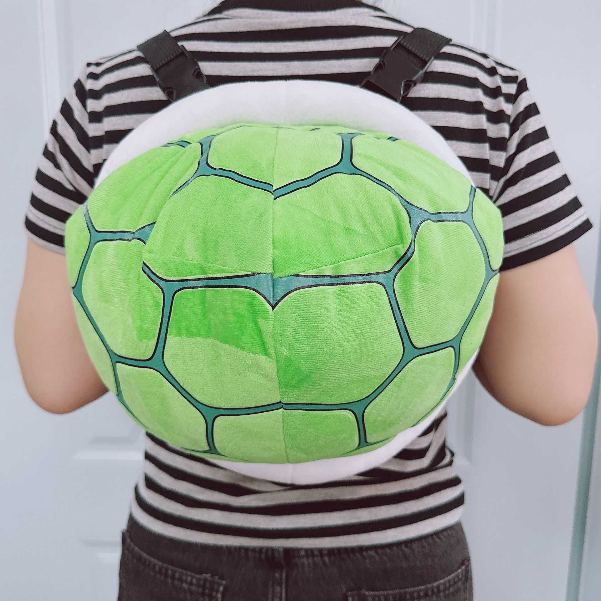 Turtle Plush Backpack, Cute Childlike Embroidered Turtle Plush Toy with Shell, Wings and Spikes - Green and Red Cotton, PP Cotton-Filled Unisex Stuffe - view 6
