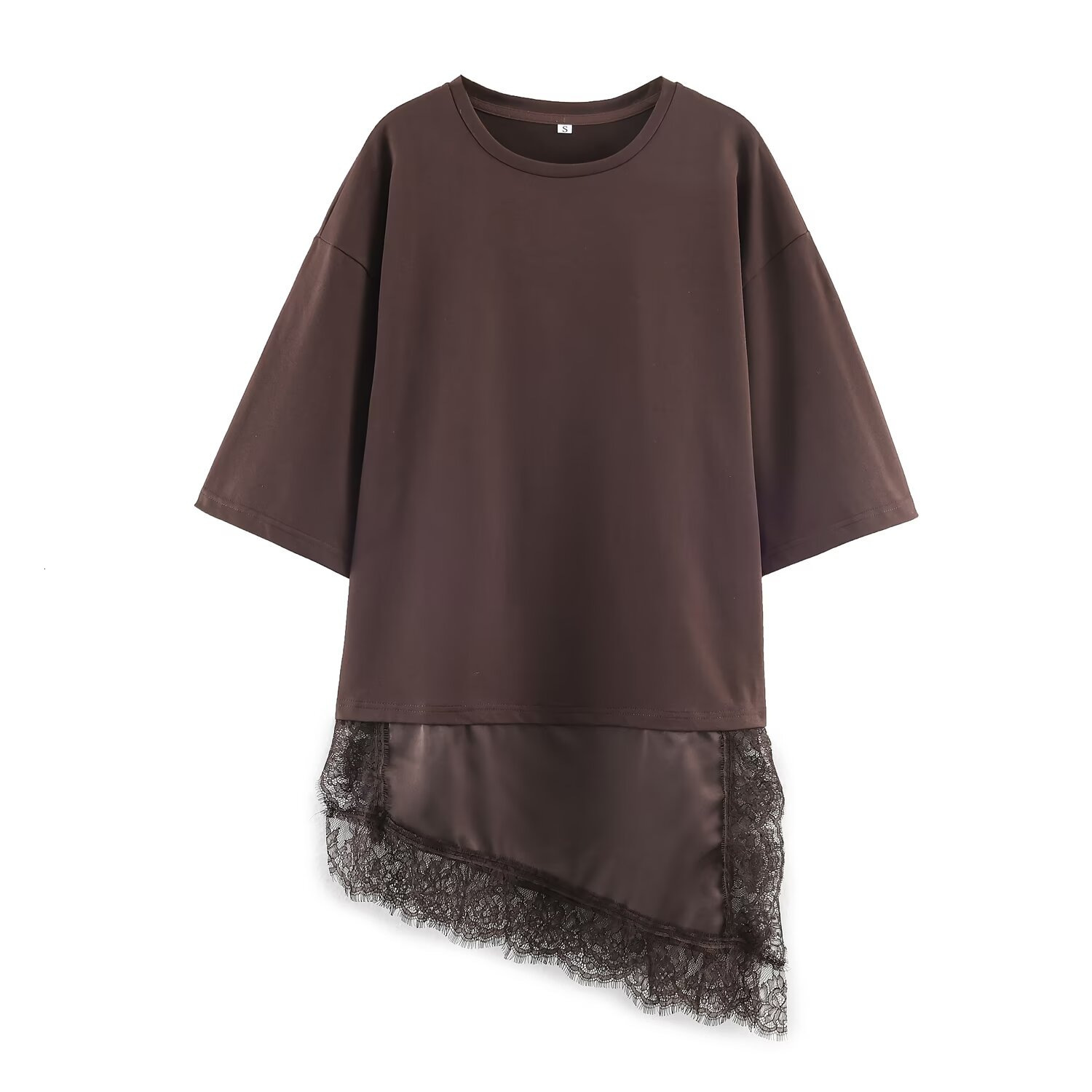 Spring and summer new trendy short-sleeve fashion womens casual patchwork lace T-shirt top 210419