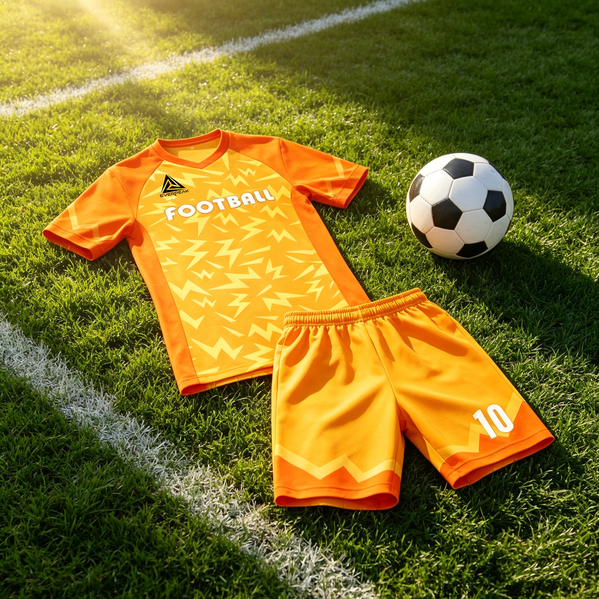 Custom Orange Yellow Soccer Uniform Quick Dry Breathable Football Jersey and Shorts Kit Personalized Sportswear for Adult Youth Training Matches - view 3