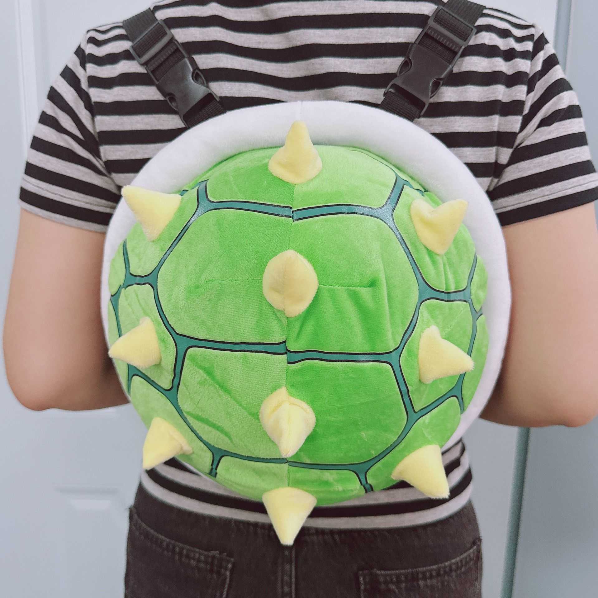 Turtle Plush Backpack, Cute Childlike Embroidered Turtle Plush Toy with Shell, Wings and Spikes - Green and Red Cotton, PP Cotton-Filled Unisex Stuffe - view 7