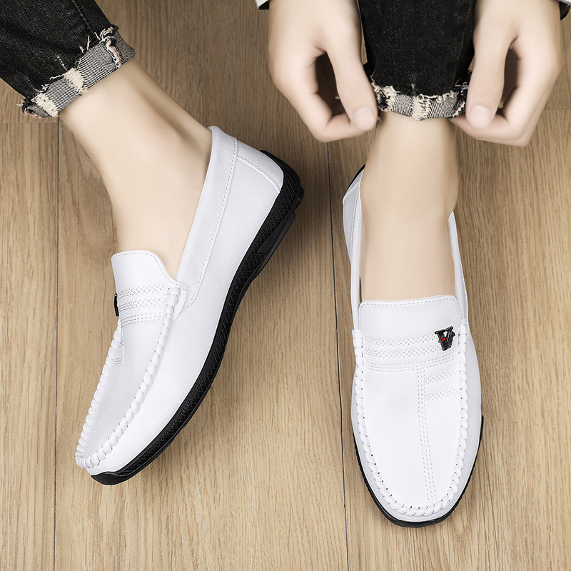 Mens Black Leather Loafers Slip On For Smart Casual Daily Fashion Gifts Office Wear - view 4