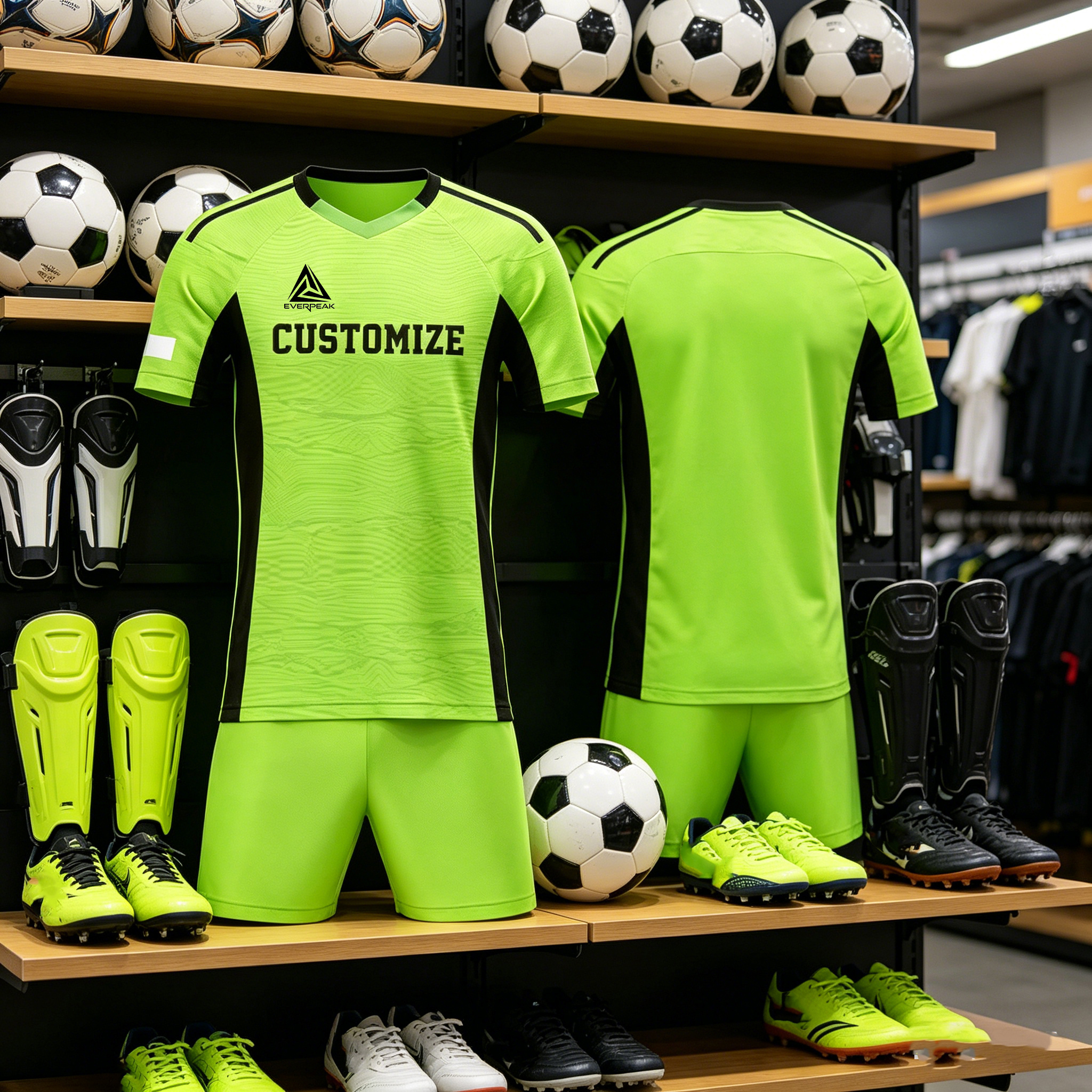 Custom Green Black Football Uniform Quick Dry Breathable Soccer Jersey Set Personalized Team Sportswear for Training Matches - view 6