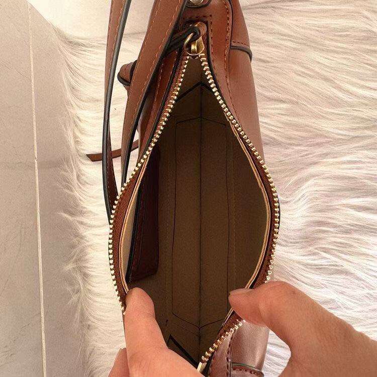 Brown Studded Leather Hobo Bag for Women, Vintage Gold Rivet Crescent Crossbody Shoulder Purse, Retro Saddle Style Handbag dh3572031JY - view 7