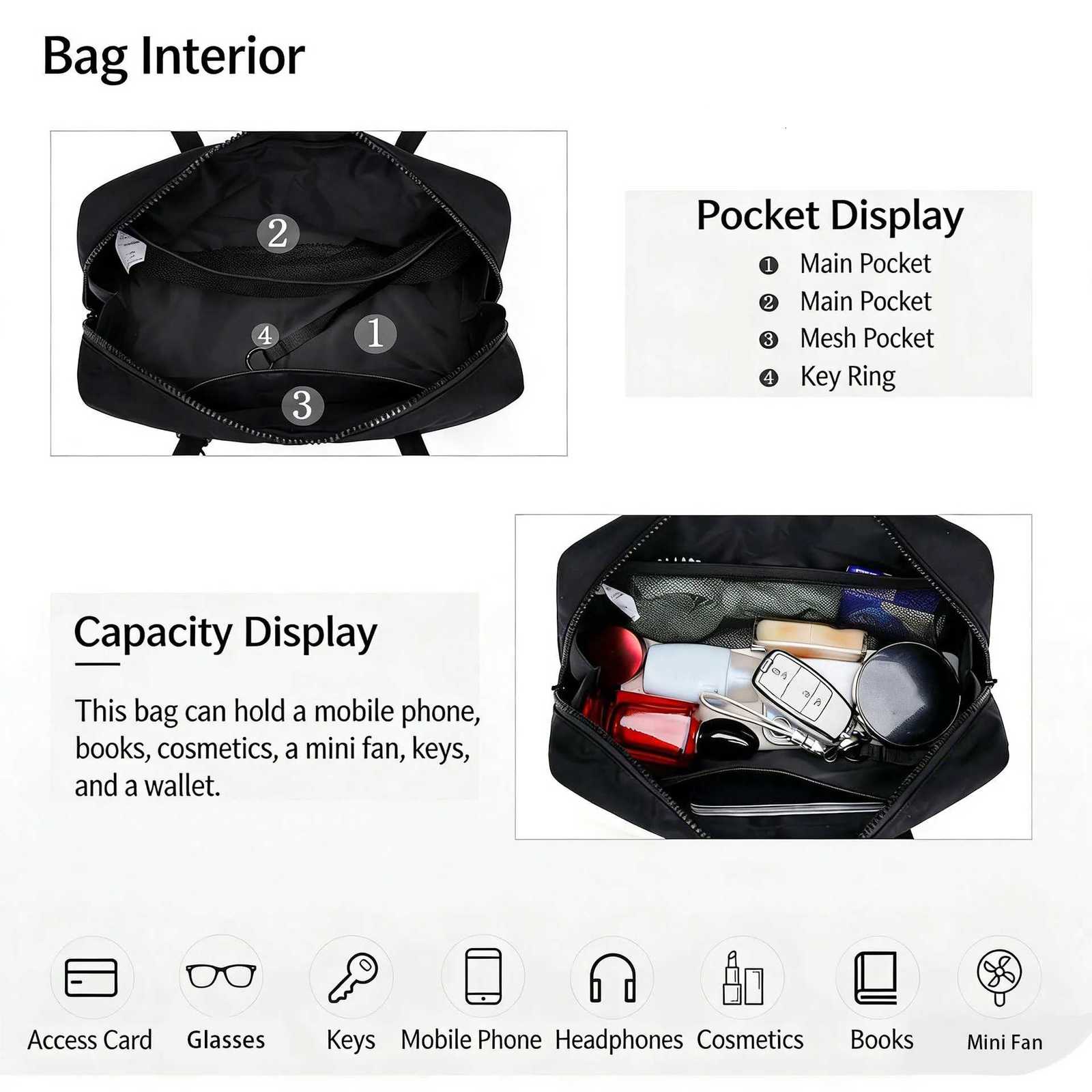Designer Nyl Tote Bag Bowler Bag Wen Shoder Purse with Keychain Clip Lightweight Zipper Handbag Daily Work Travel Gym Gift for MumJ260528