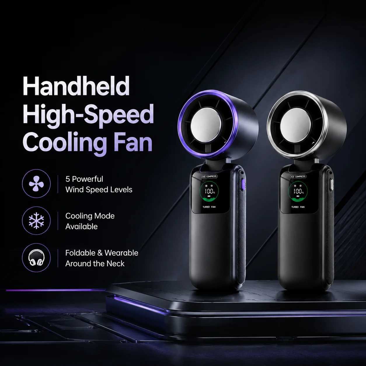 Portable Cooling Fan 5-Speed Strong Wind Foldable Neck Hanging Fan 9H Long Battery 4000mAh Mini Air Cooler for Travel Outdoo C260528