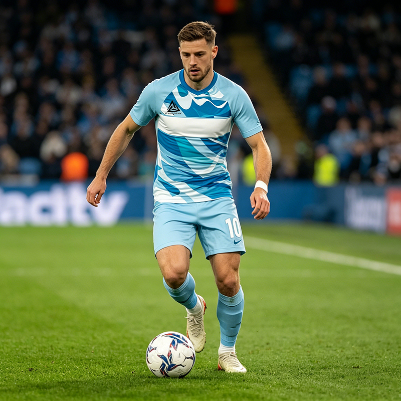 Custom Light Blue Abstract Soccer Uniform Quick Dry Breathable Football Jersey and Shorts Kit Personalized Sportswear for Adult Youth Training Matches - view 6