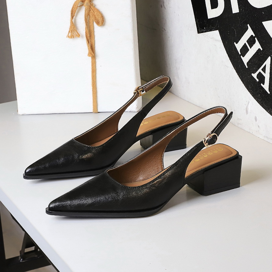 Womens Black Brown Pointed Toe Slingback Fashion Gifts Block Heel Pumps For Smart Casual Office Wear