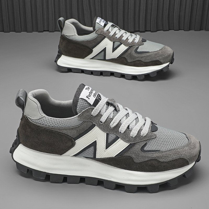 Mens Green Beige Chunky Dad Sneakers Fashion Gifts Suede Mesh For Casual Street Daily Wear - view 4