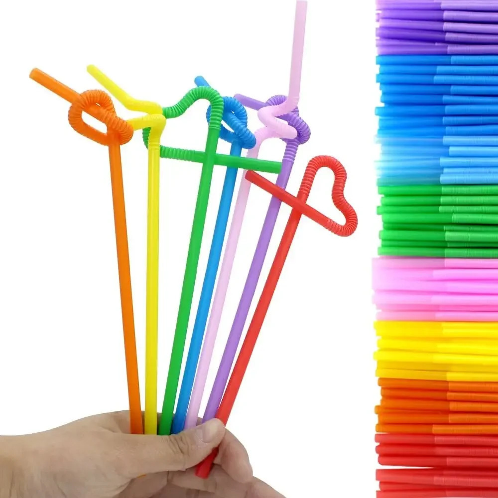 Disposable Drinking Straws Plastic Colorful Flexible Bottle Drinking Long Straw for Wedding Party Kitchen Bar Drinks Accessories 260528