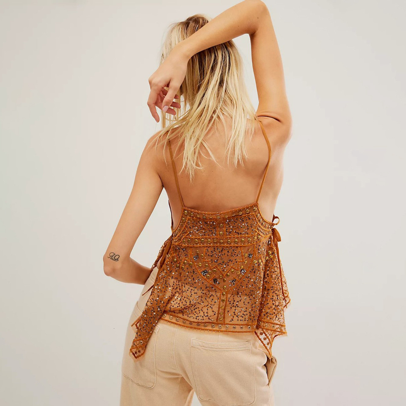 Women Y2k Floral Sequin Patchwork Crop Tops Sparkly Strappy Tank Tops Sexy V Neck Top Concert Outfits Party Beachwear 260514