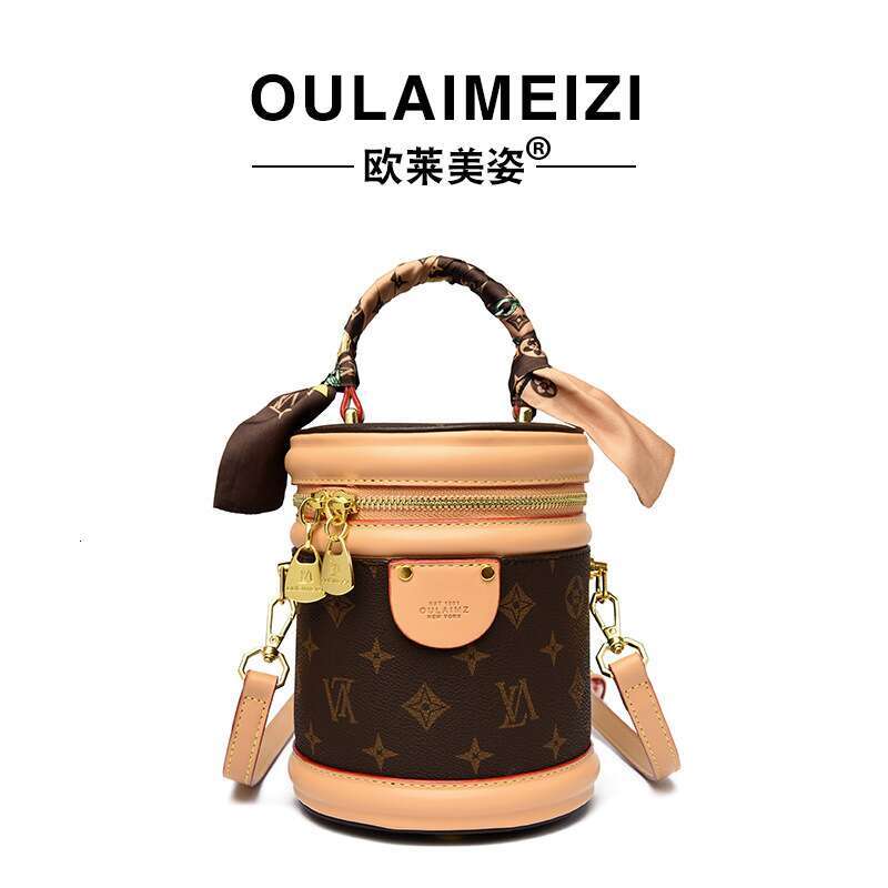 High-end Vintage Fortune Bucket for Women 2025 New Handbag Cylinder Retro Print Versatile Shoulder Crossbody Bag dh1798093-JY