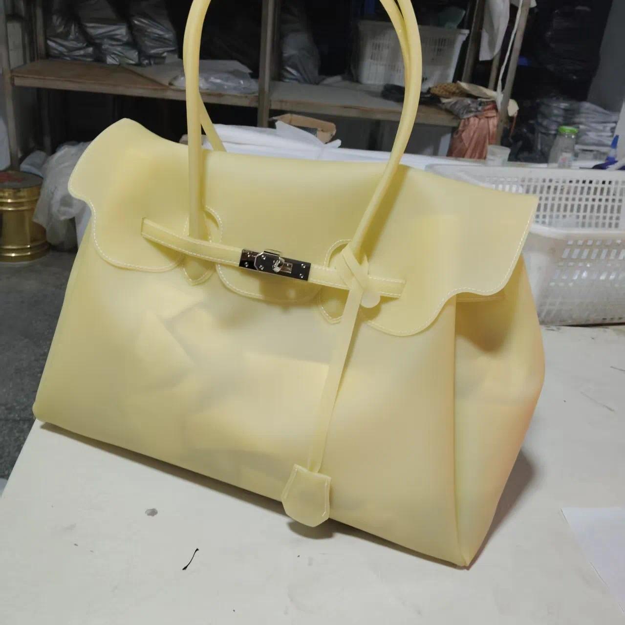 Jelly Firkin handbag Matte Jelly Beach Bag 40cm Classic Buckle Large Capacity Shoulder Bags Candy Colors Waterproof Travel Purse with Padlock and Key0